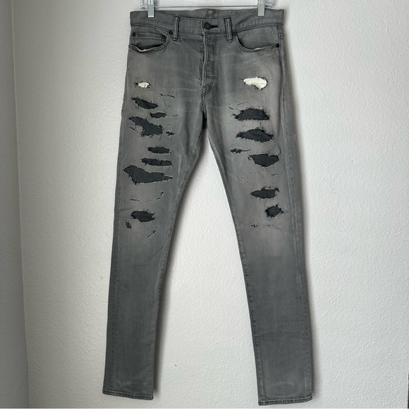 John‎ Elliot Black Gray Distressed patchwork Skinny Jeans 31 Button Fly Jeans